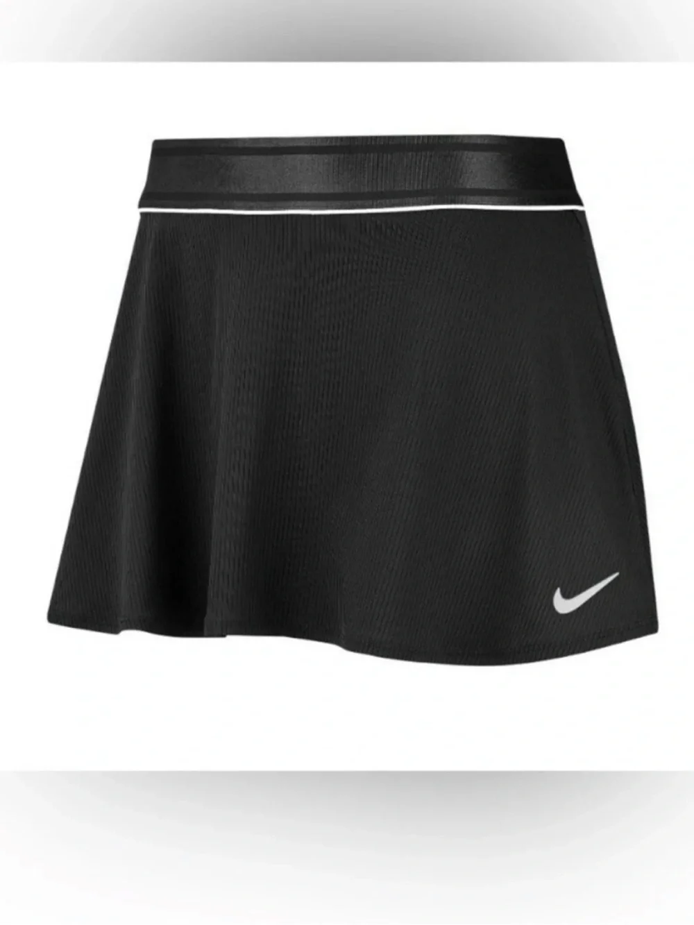 Nike Court Flouncy Tennis Skirt Black with White Piping and Swoosh logo. Size XL